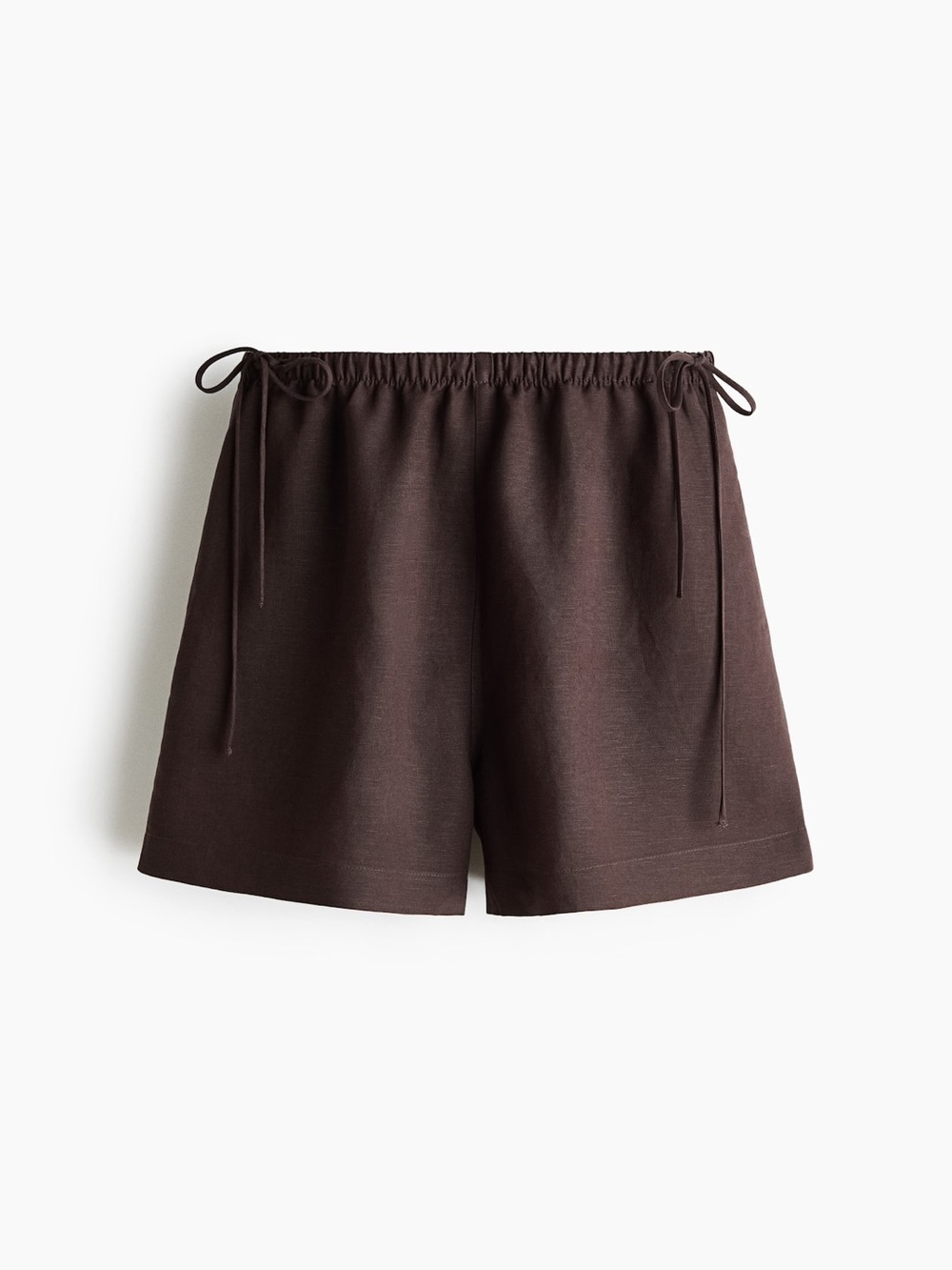 Brown Linen Side Tie Drawstring Shorts